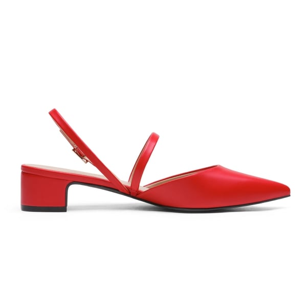 Closed Toe Chunky Slingback Pumps - RED PU - 2